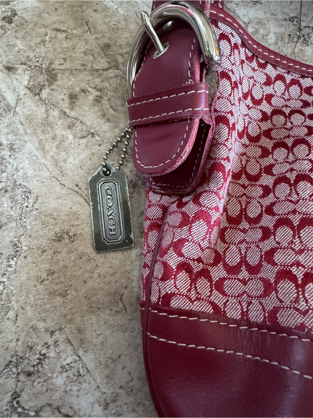 Coach Pink Signature Jacquard and Leather Shoulder Bag - Picture 2 of 5